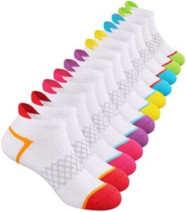 Comfoex 12 Pairs Girls Socks Ankle Athletic Socks Cotton Sports Socks With Cushioned Sole For Big Little Kids