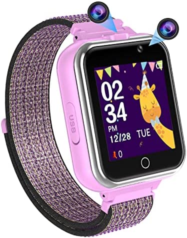 VOLGA Games Smart Watch for Kids, 1.54'' HD Touch Screen Toy Smart Watch with Dual Cameras,24 Puzzle Games,Video Music Player,Pedometer Smartwatch for Boys and Girls 4-12 Years Old Gift(Purple)