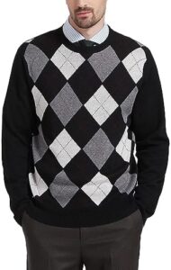 Kallspin Men's Wool Blend Crewneck Argyle Long Sleeve Pullovers Sweater